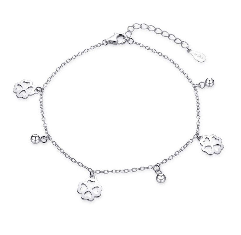 MOISS Strieborný náramok s príveskami Štvorlístok B0001523