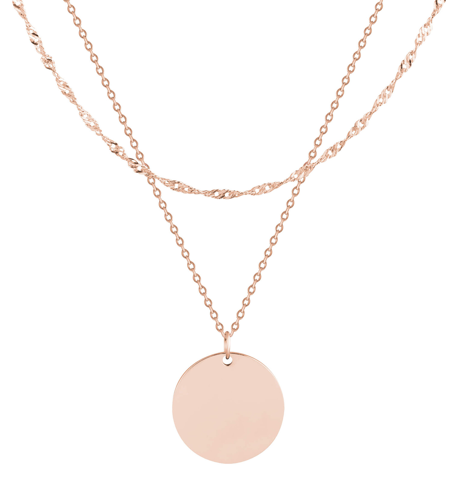 Troli Pozlátený dvojitý náhrdelník z ocele s kruhovým príveskom