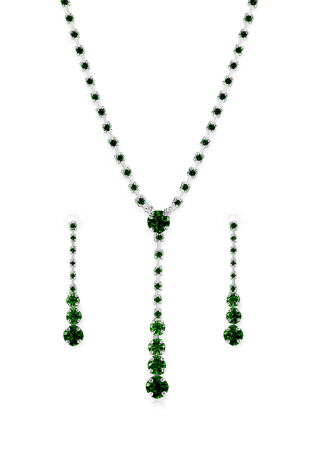 Troli Elegantná sada dámskych šperkov so zelenými kryštálmi (náhrdelník, náušnice)