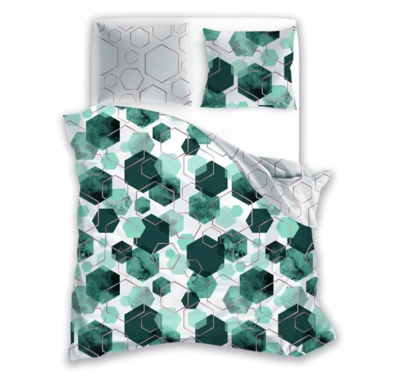 Bavlněné saténové povlečení MILAGRO VERDE 009 160x200 cm + 2x 70x80 cm zelené/šedé