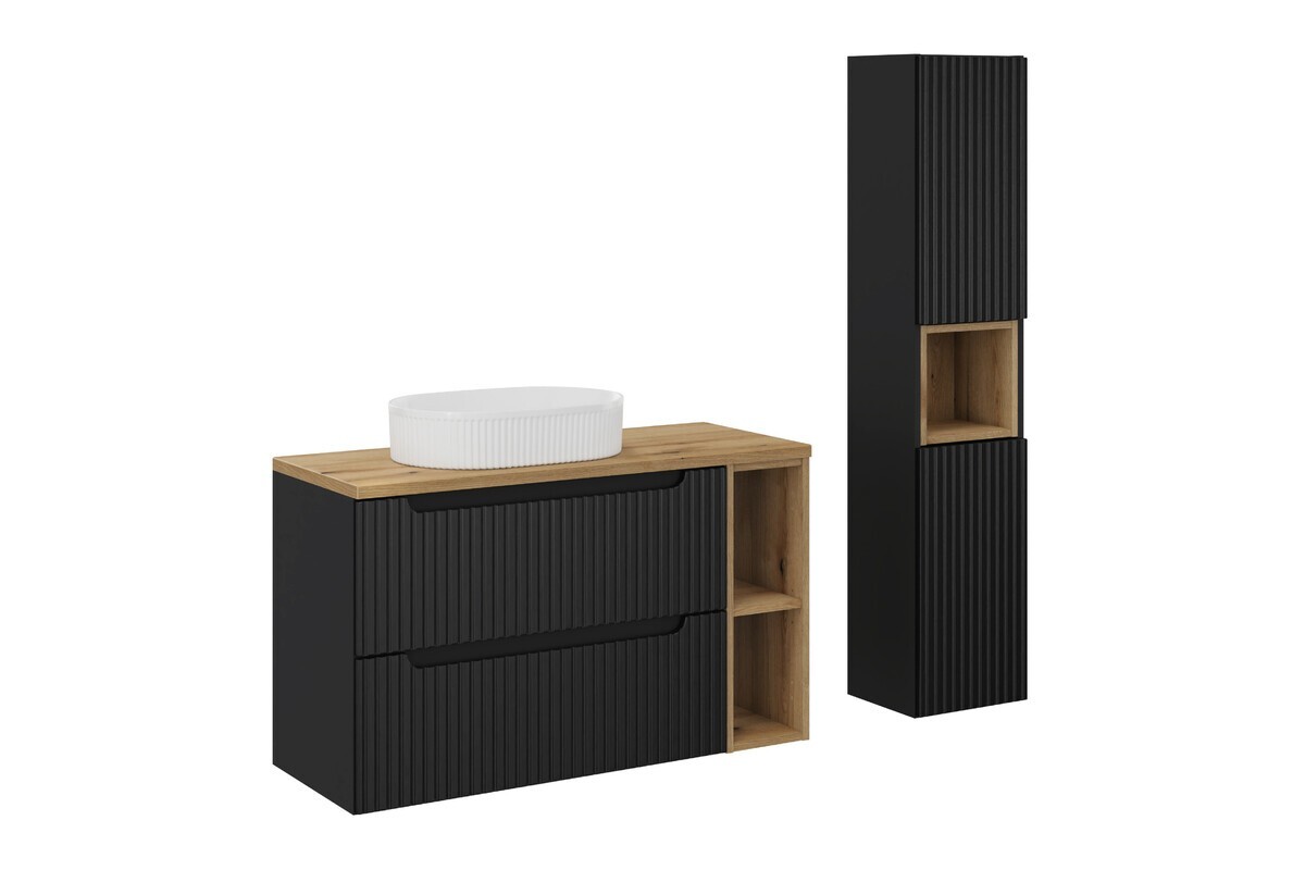 Koupelnová sestava Nova Black 100 cm se skříňkami a umyvadlem černá/dub evoke