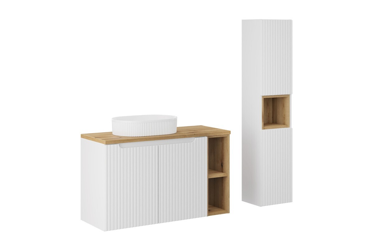 Koupelnová sestava Nova White 100 cm se skříňkami a umyvadlem bílá/dub evoke