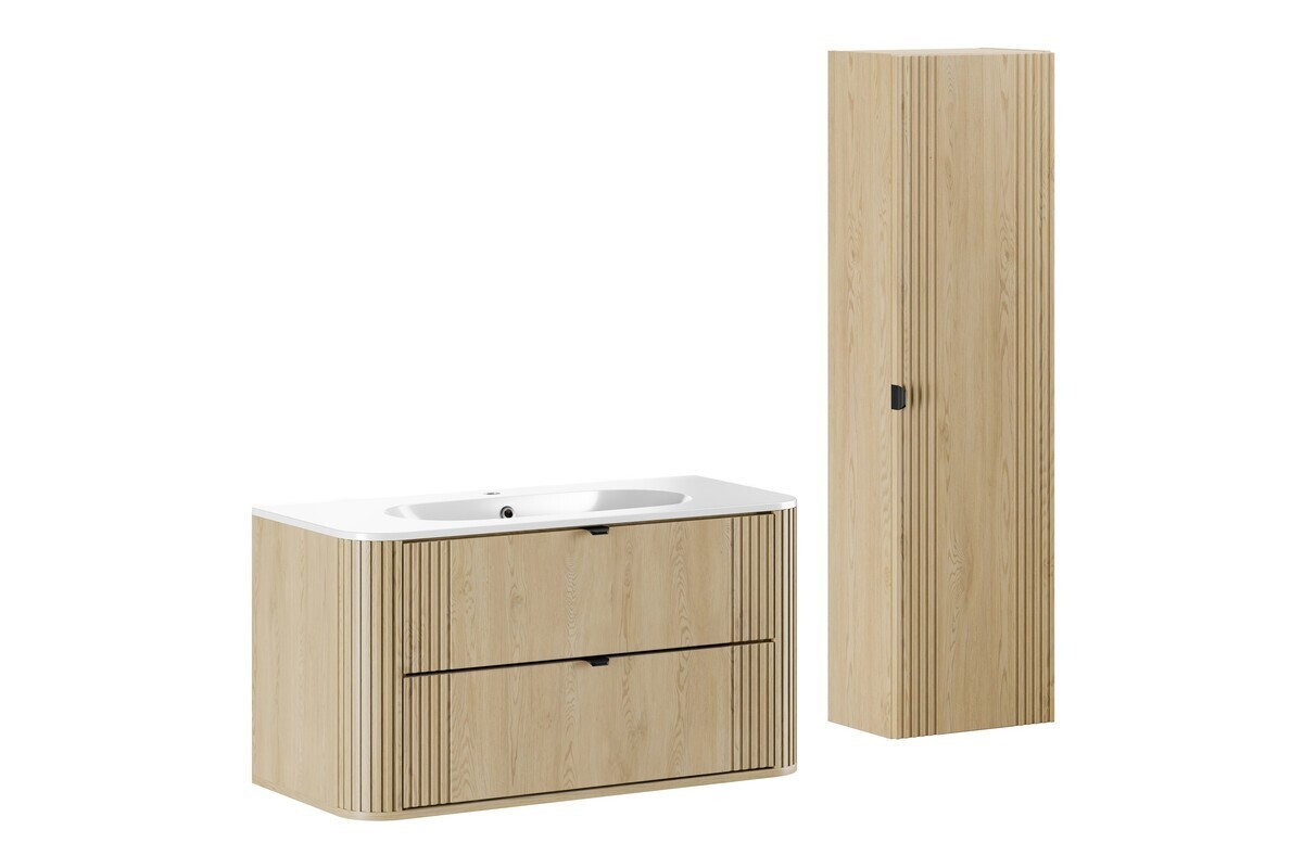 Koupelnová sestava Ovalia se skříňkami a zápustným umyvadlem 100 cm dub Cremona
