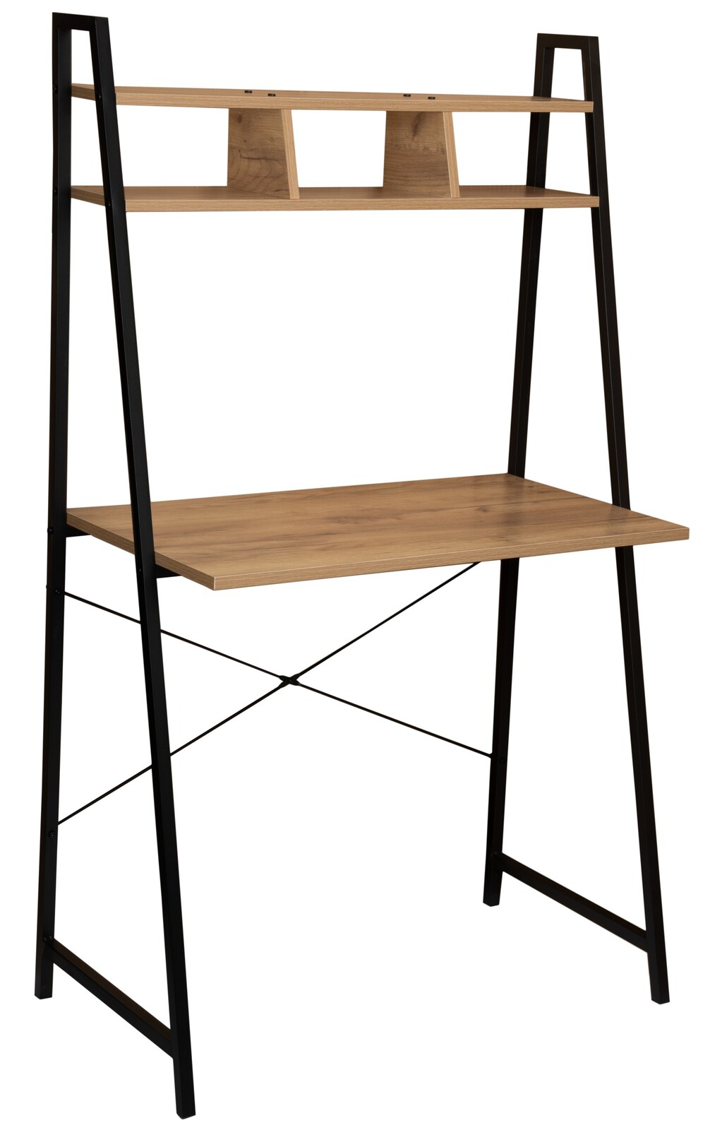 Loftový psací stůl s policemi ARIVKA černý/dub Craft