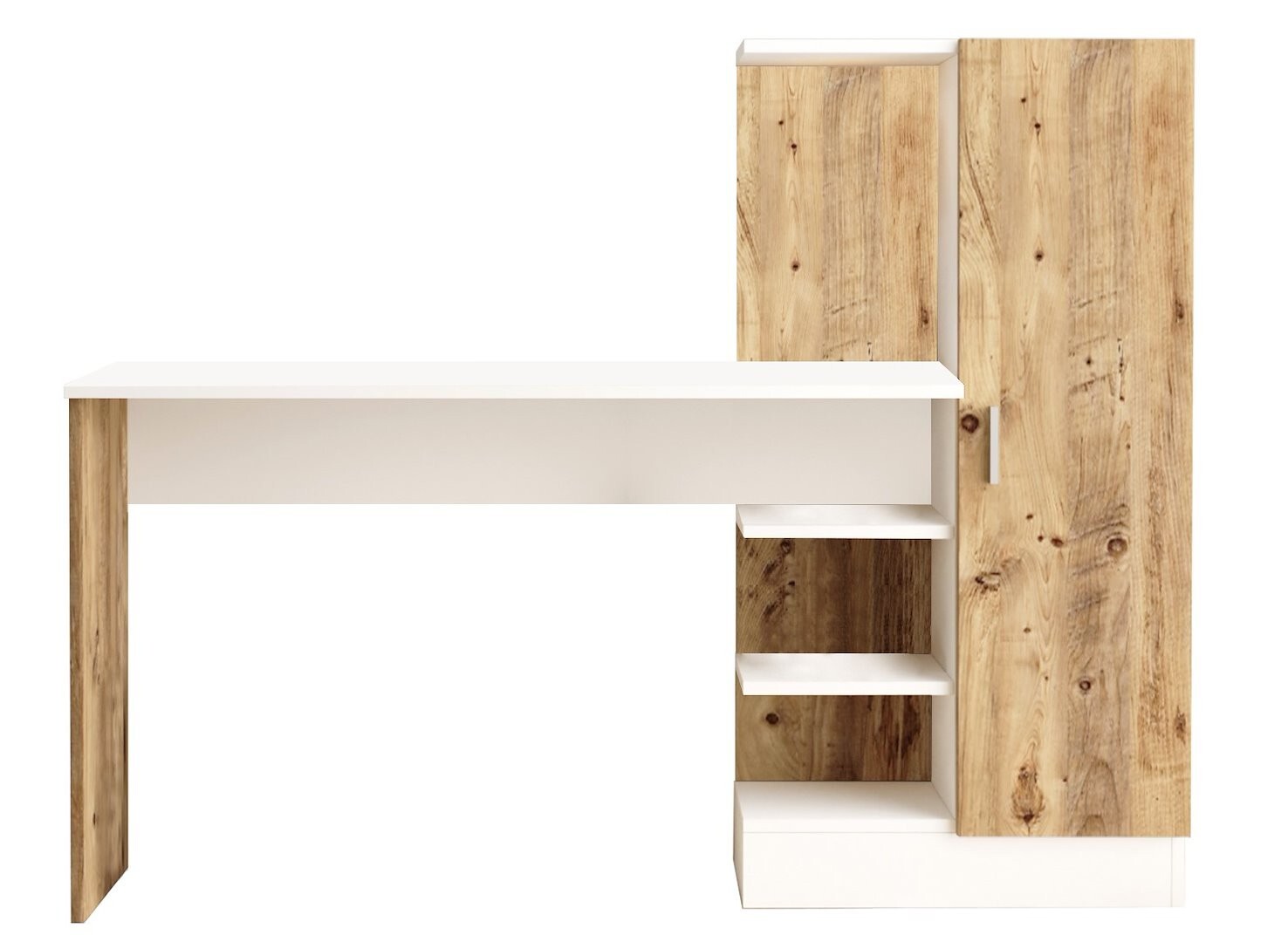 Psací stůl LAURA s vestavěnou skříňkou a policemi borovice/bílý