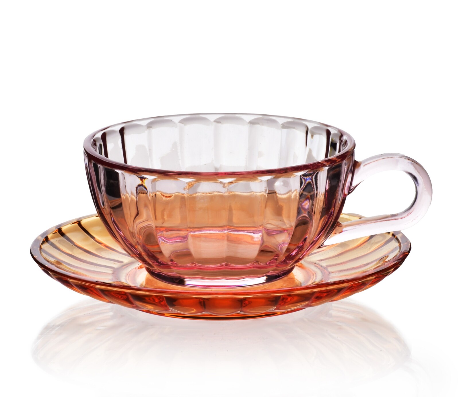 Skleněný šálek s podšálkem VINI 210 ml oranžový/růžový