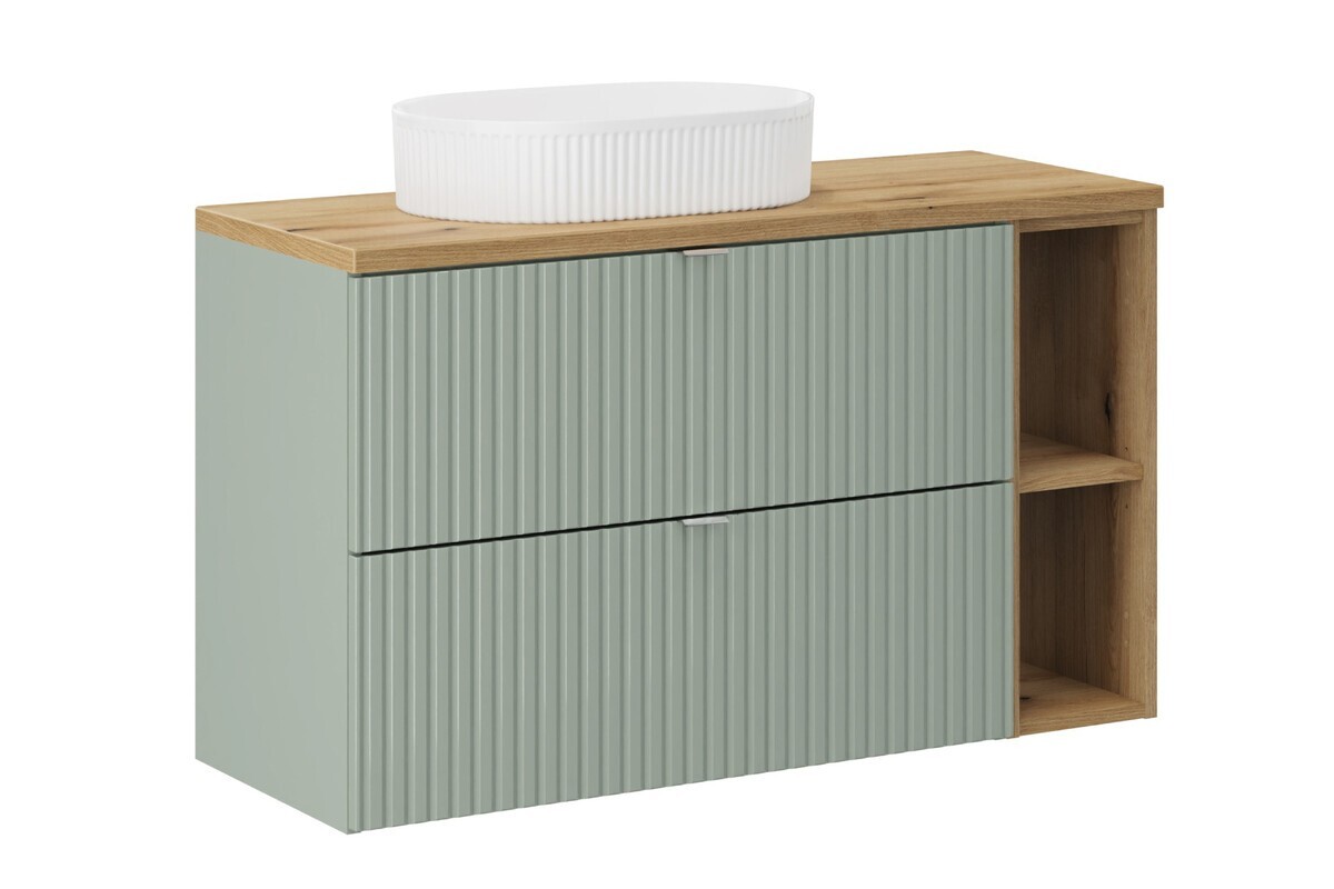Závěsná skříňka Line Reed Green s deskou a umyvadlem 100 cm zelená/dub evoke