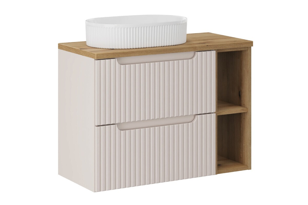 Závěsná skříňka Nova Cashmere Beyond s deskou a umyvadlem 80 cm kašmírová/dub evoke