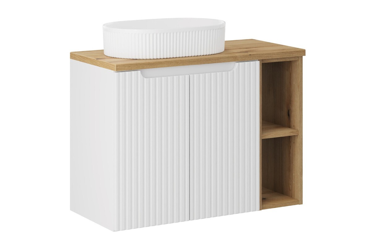 Závěsná skříňka Nova White Beyond s deskou a umyvadlem 80 cm bílá/dub evoke