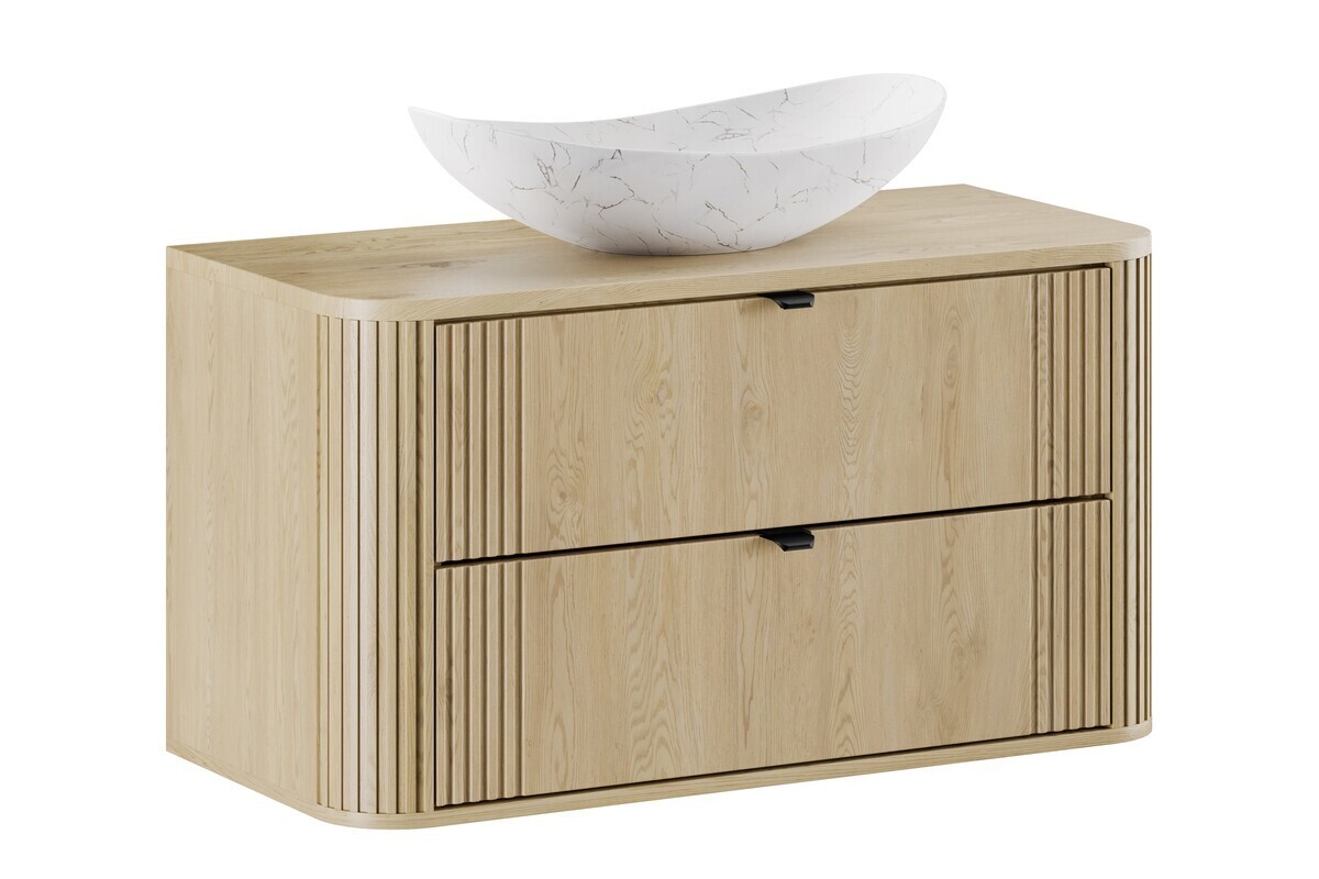 Závěsná skříňka Ovalia s deskou a umyvadlem 100 cm dub Cremona