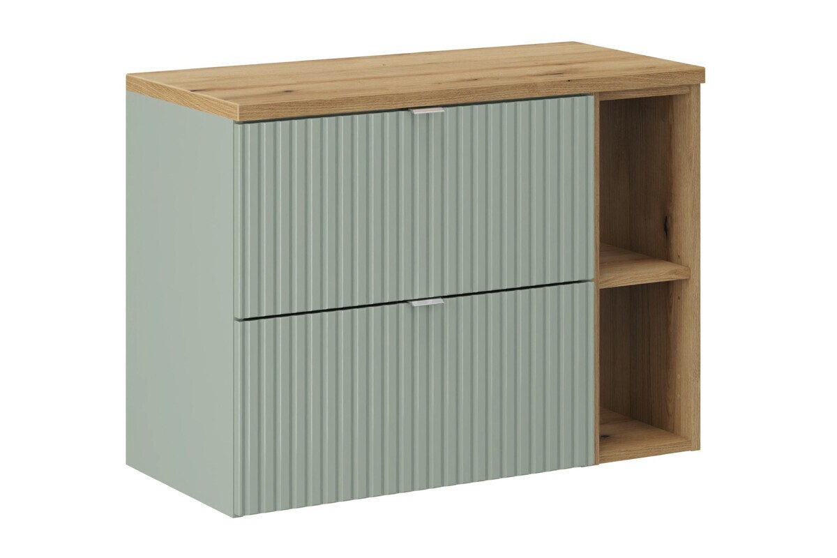 Závěsná skříňka pod umyvadlo Line Reed Green I s deskou 80 cm zelená/dub evoke