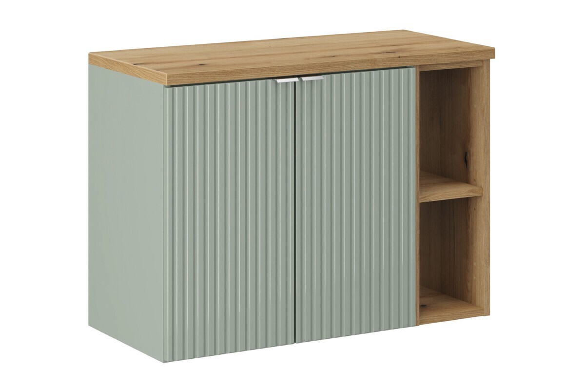 Závěsná skříňka pod umyvadlo Line Reed Green II s deskou 80 cm zelená/dub evoke