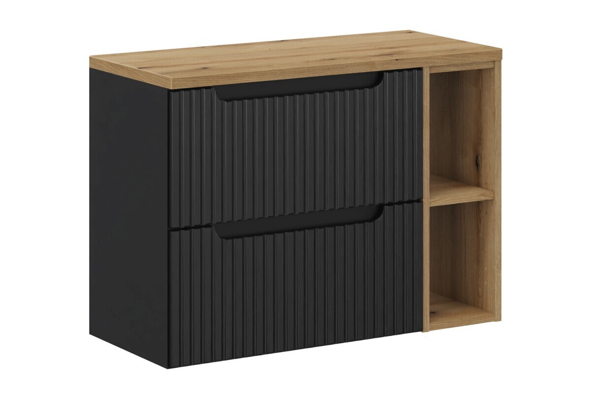 Závěsná skříňka pod umyvadlo Nova Black s deskou 80 cm černá/dub evoke