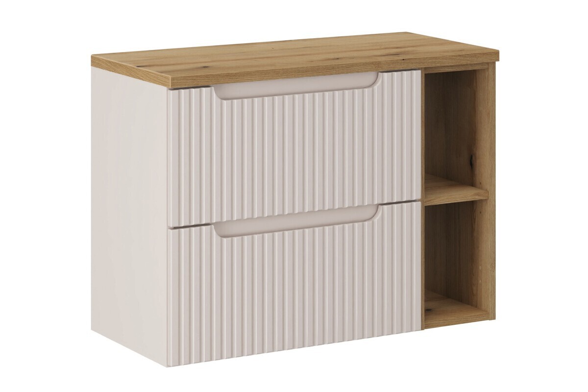 Závěsná skříňka pod umyvadlo Nova Cashmere s deskou 80 cm kašmírová/dub evoke