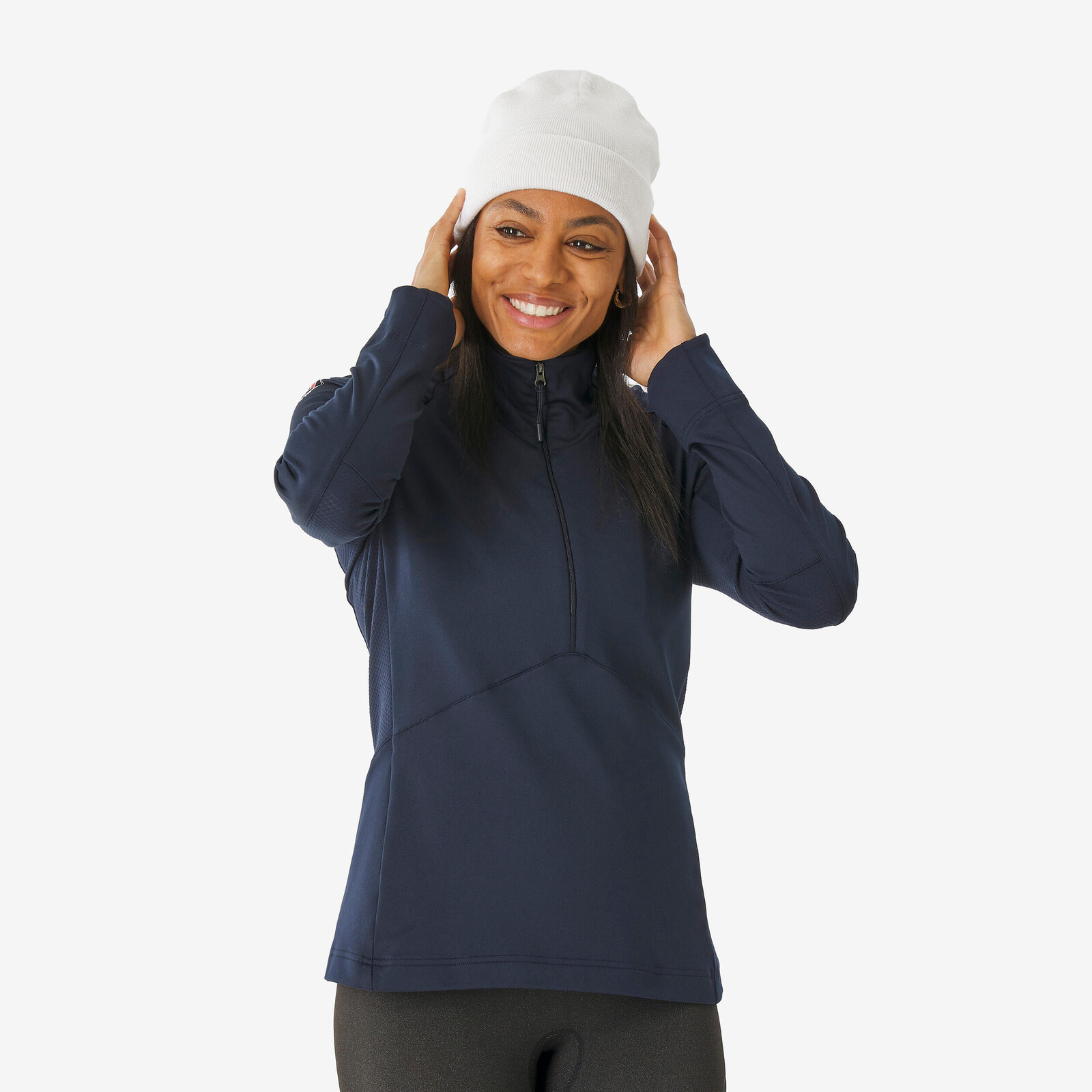 Dámska spodná termobielizeň 500 polovičný zips tmavomodrá