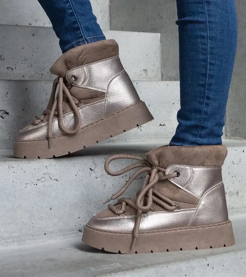 marka niezdefiniowana Tmavobéžové snehule na platforme zateplené kožušinou Sapphi