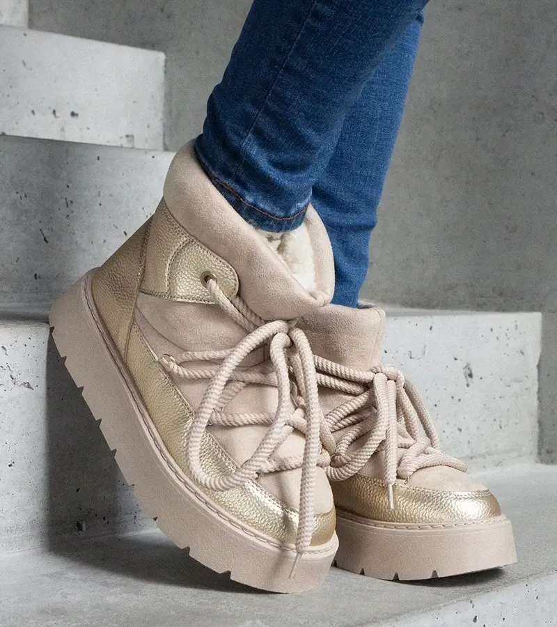 marka niezdefiniowana Béžové snehule na platforme zateplené kožušinou Sapphi