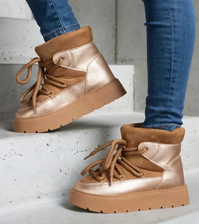 marka niezdefiniowana Hnedé snehule na platforme zateplené kožušinou Sapphi