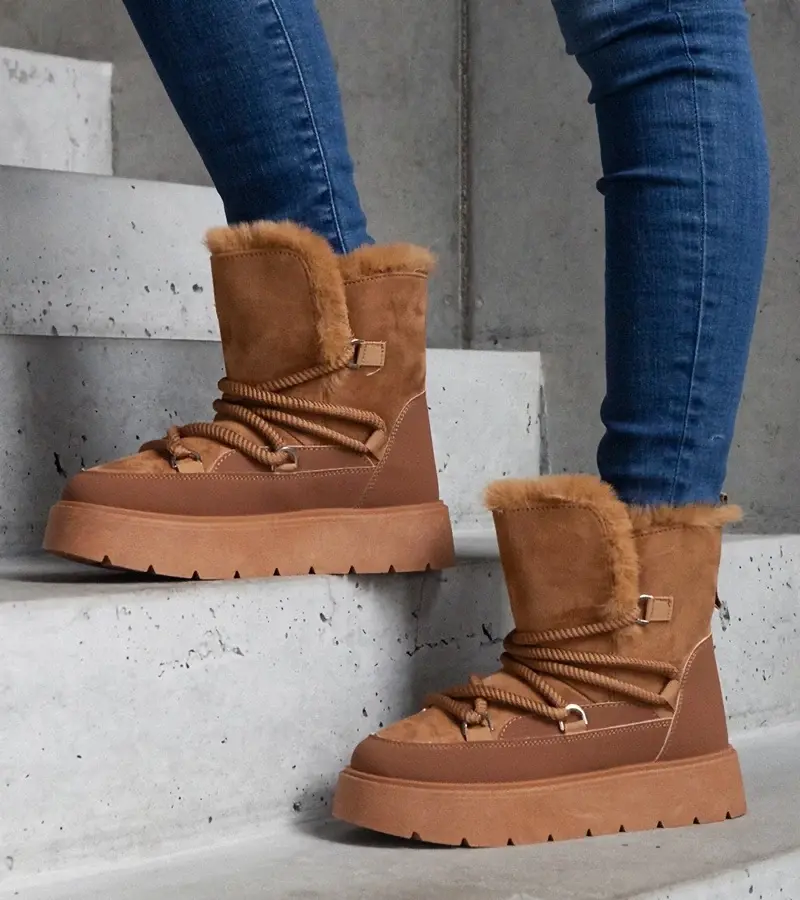 marka niezdefiniowana Hnedé snehule na platforme zateplené kožušinou Andra