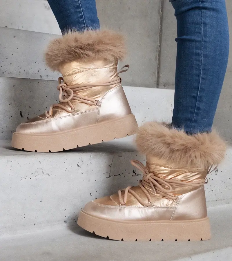 marka niezdefiniowana Béžové zateplené snehule s kožušinou Arilla