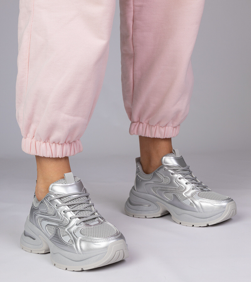 marka niezdefiniowana Silver sporty sneakers with thick sole Asetrina
