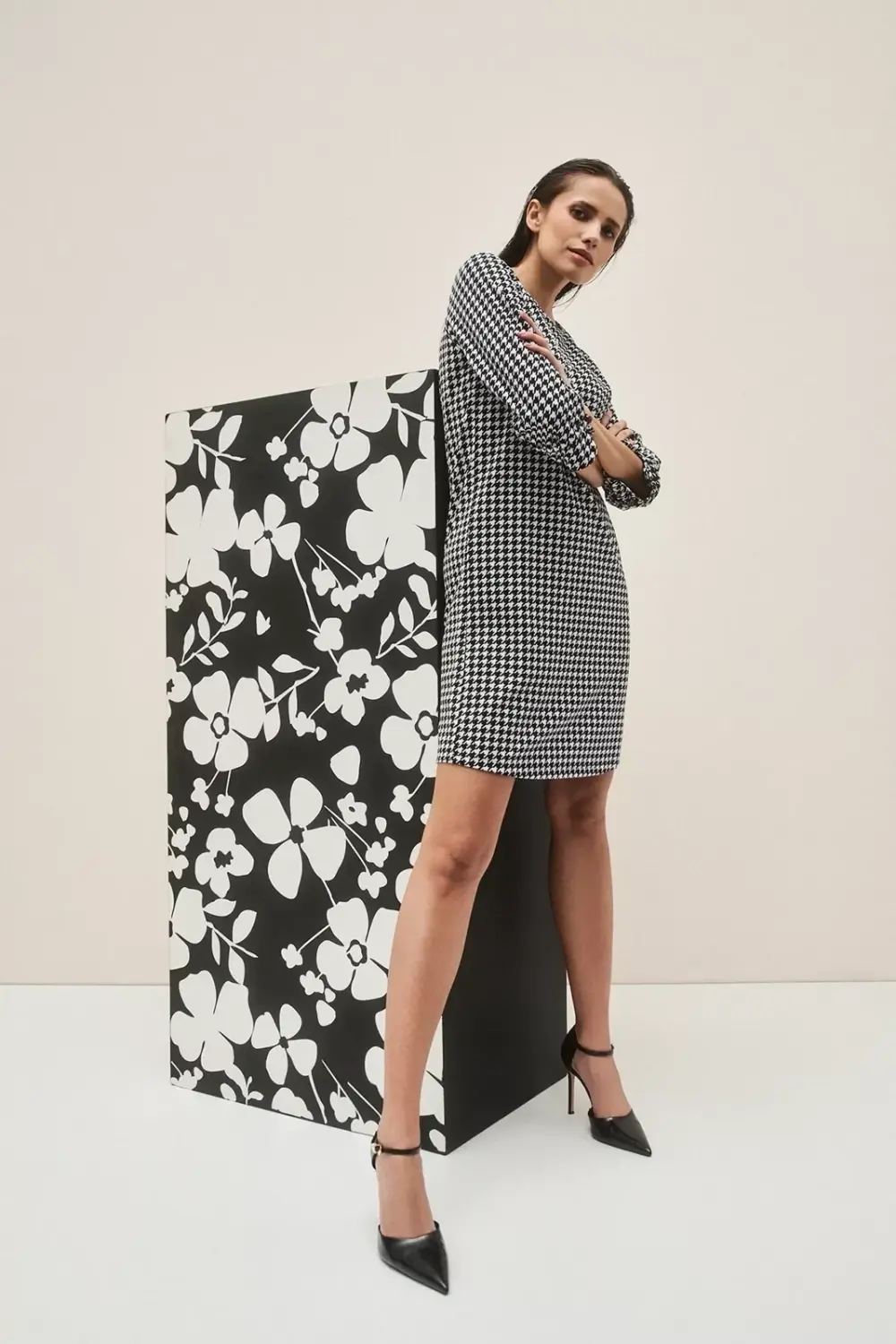 Marisse Black Houndstooth Dress