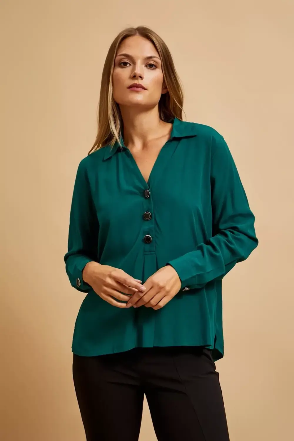 Marisse Emerald V-Neck Shirt