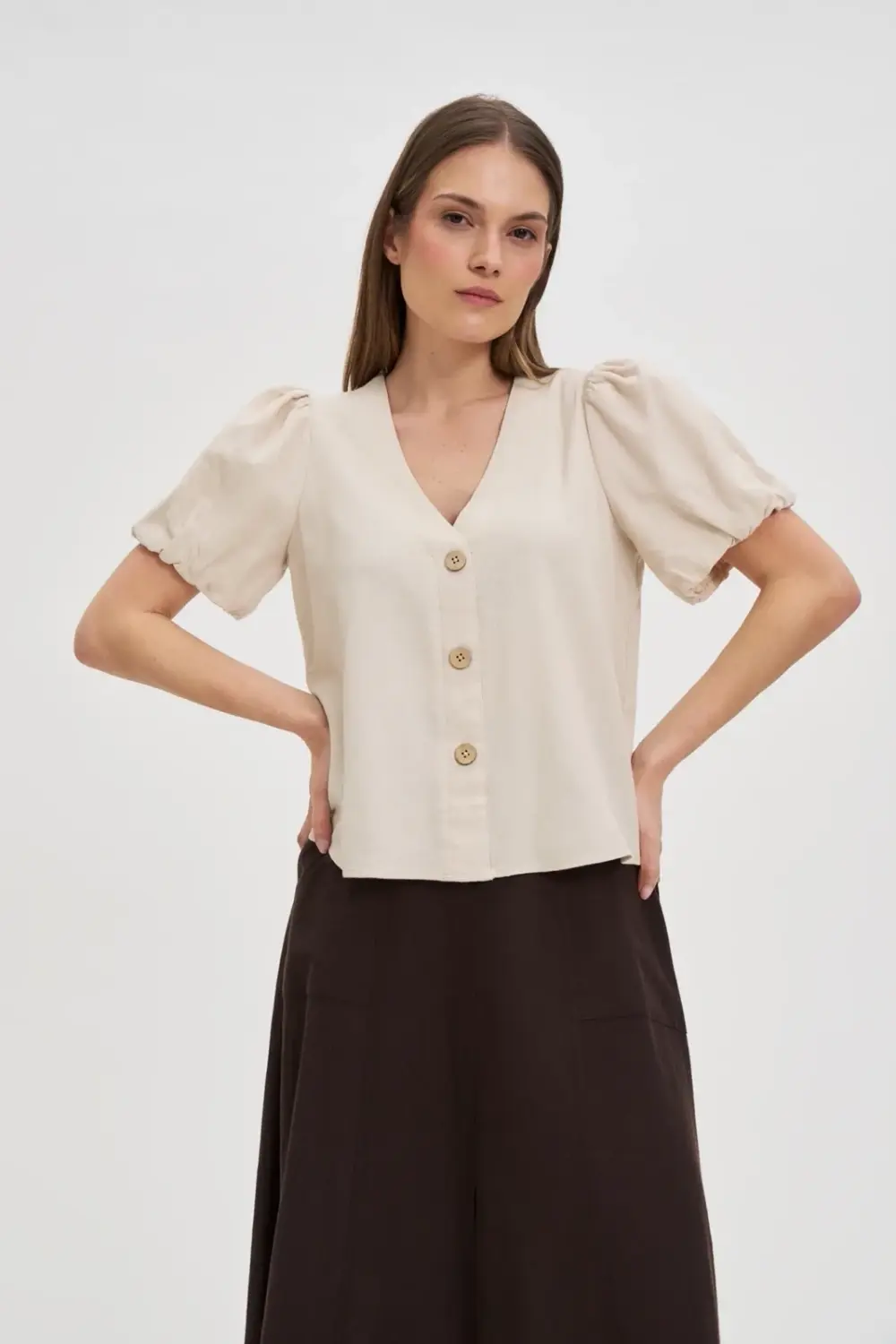Marisse Beige Viscose And Linen Shirt
