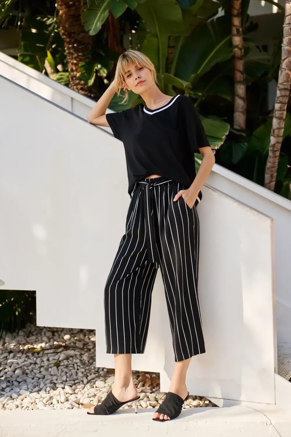 Marisse Black Striped Culottes