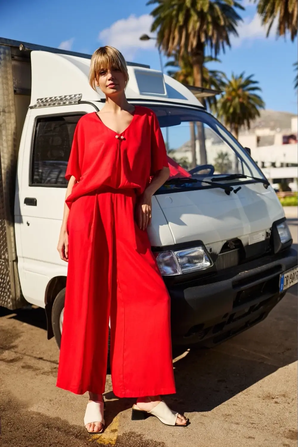 Marisse Red Viscose Wide-Leg Trousers