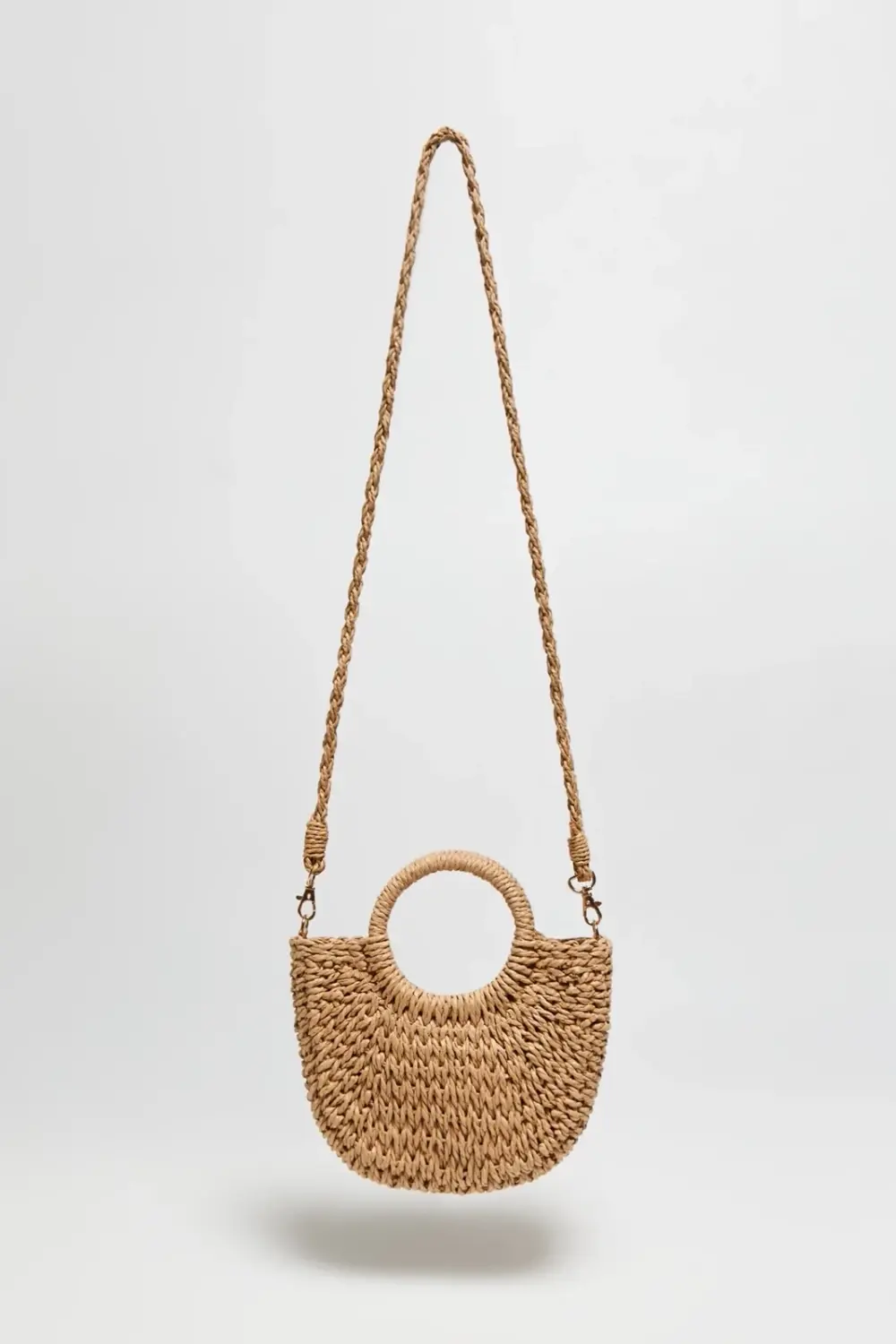 Marisse Beige Woven Bag With Round Handle