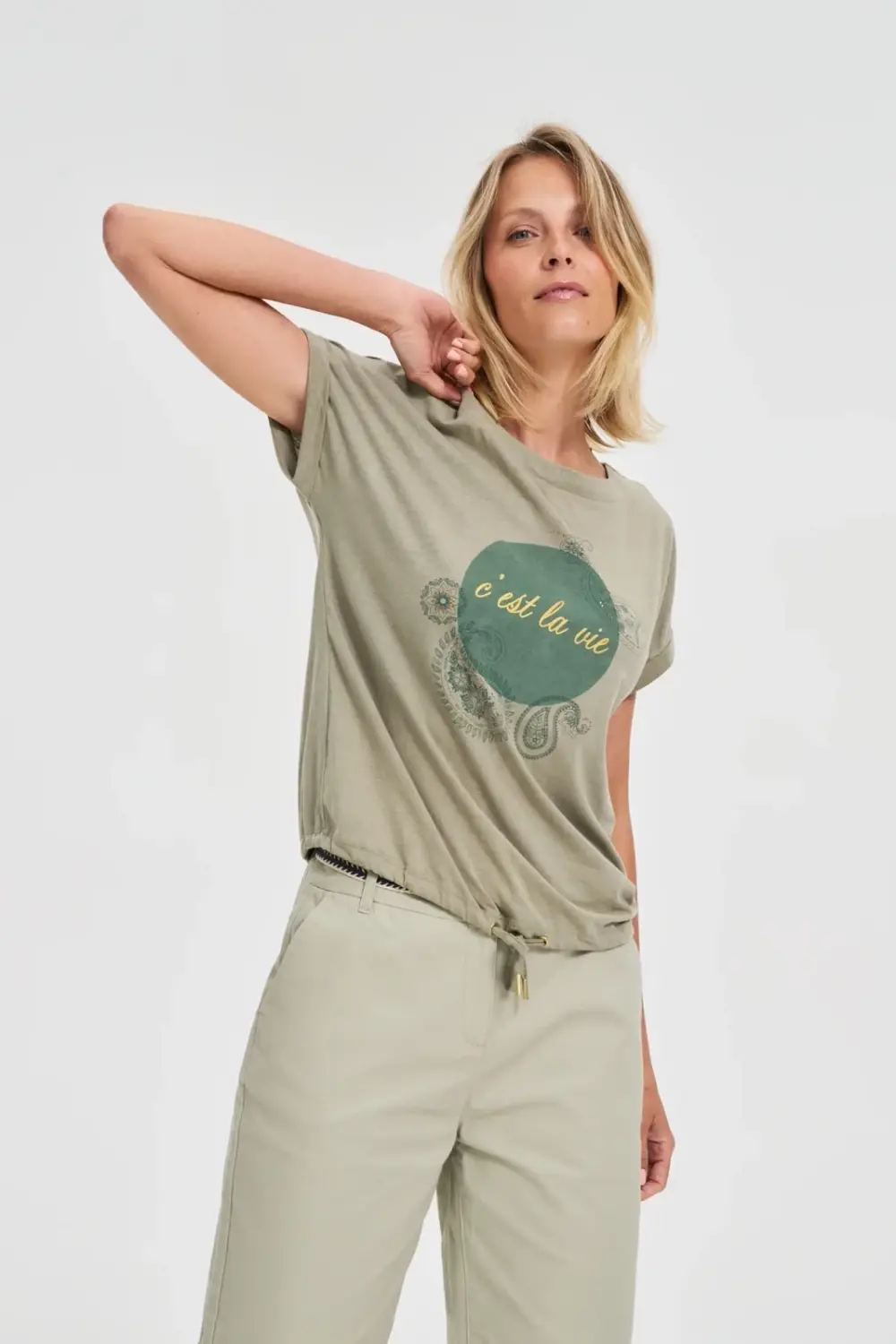Marisse Cotton Blouse With Olive Print