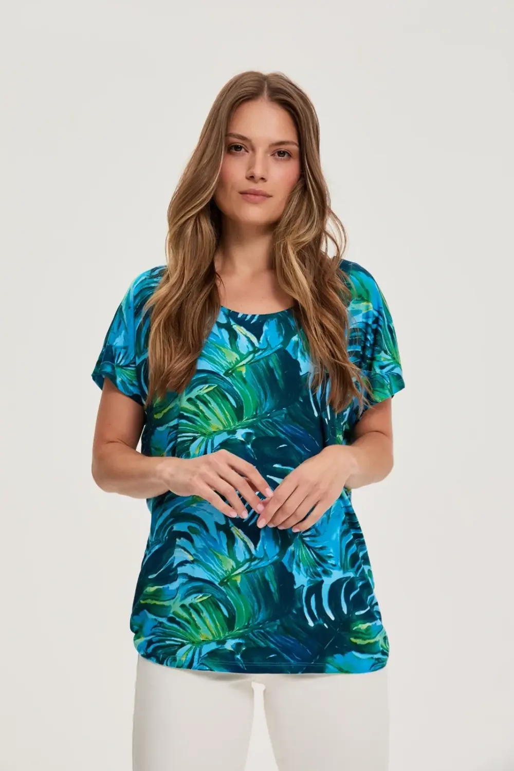 Marisse Blue Floral Pattern Blouse