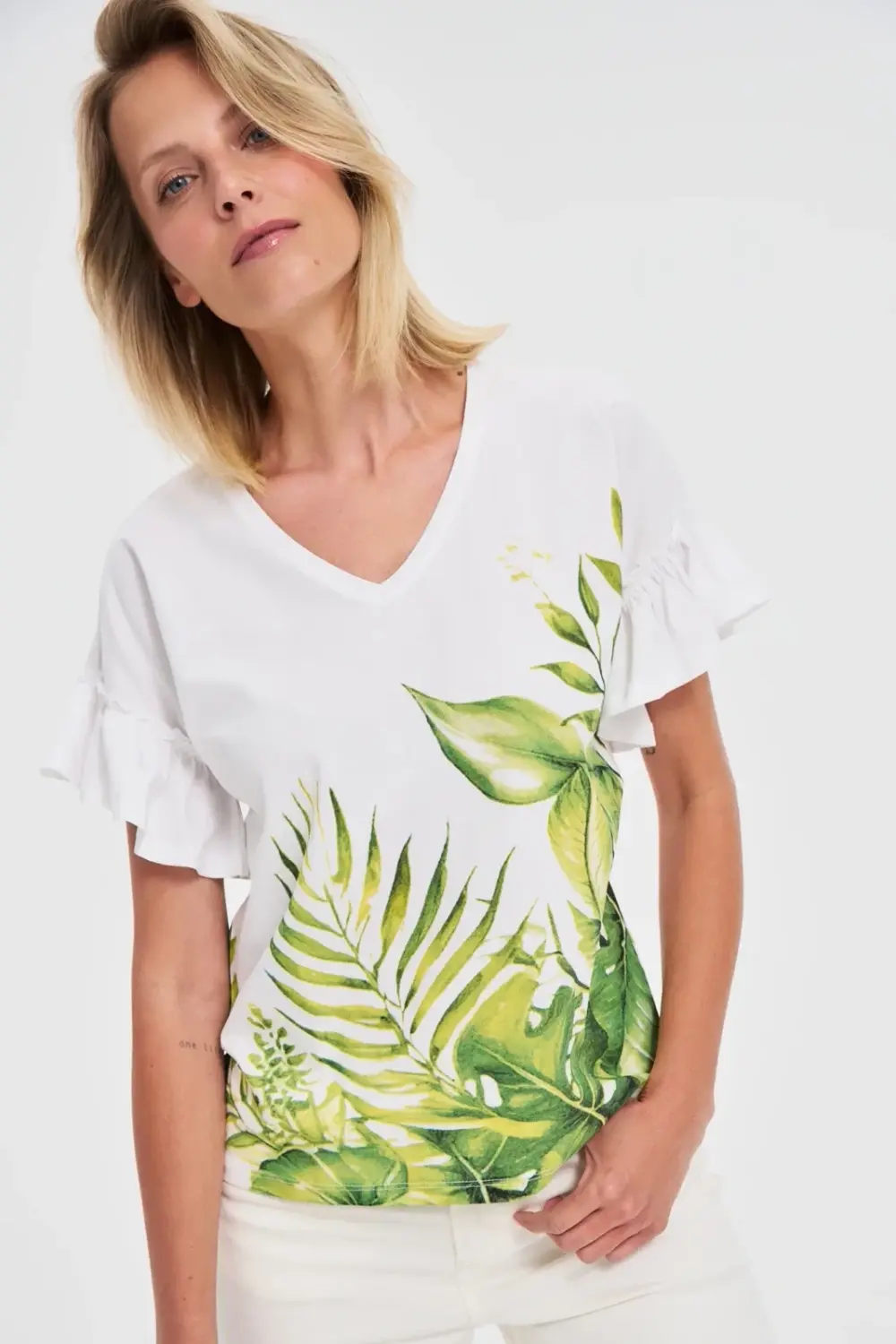 Marisse Cotton Blouse With Ruffled Sleeves, White