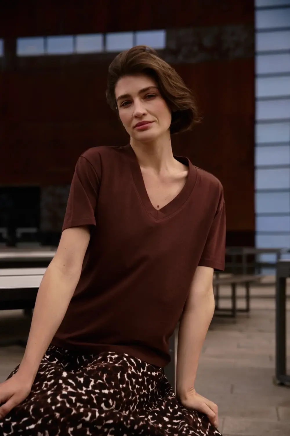 Marisse Brown V-Neck T-Shirt