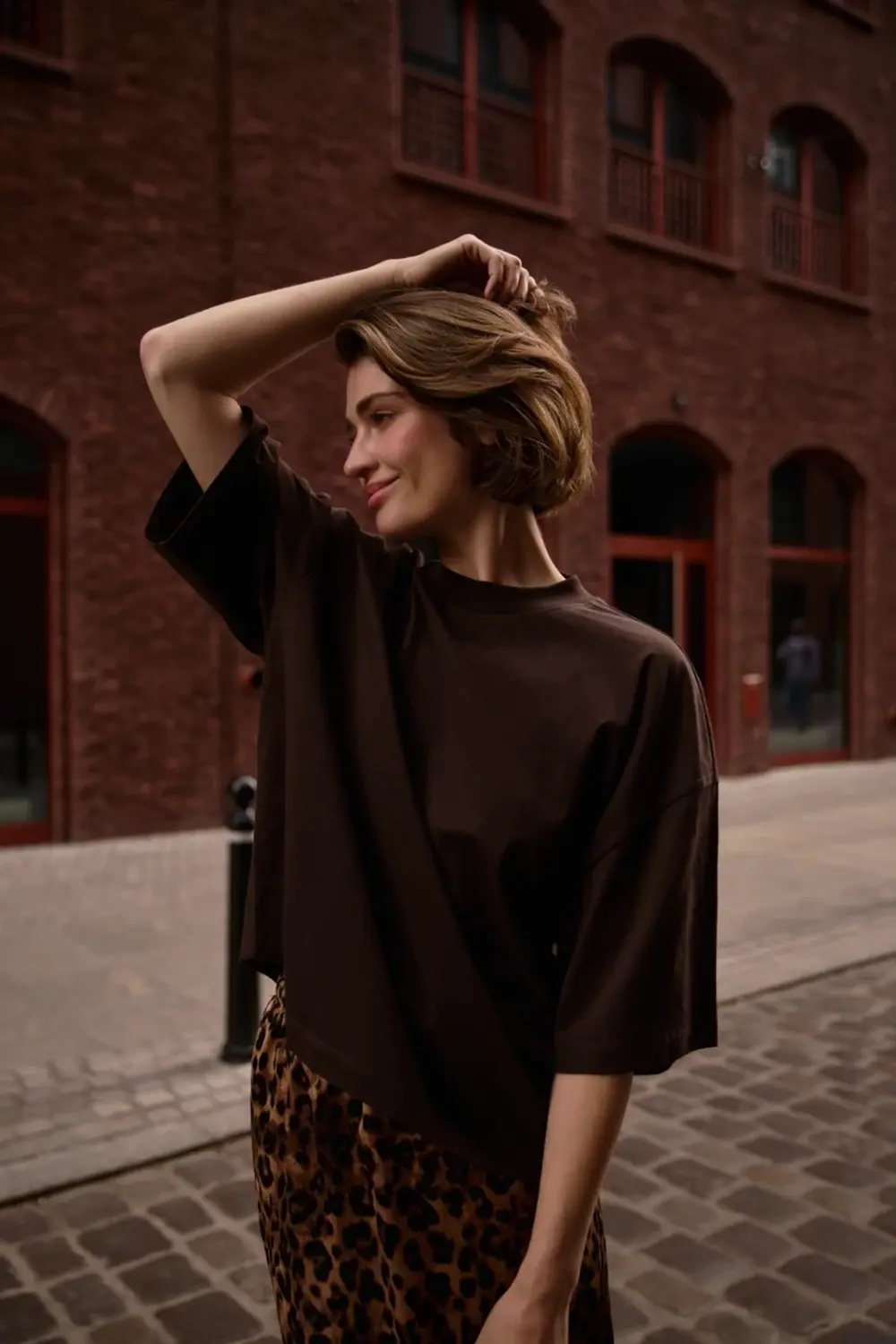 Marisse Plain Oversize Brown Blouse