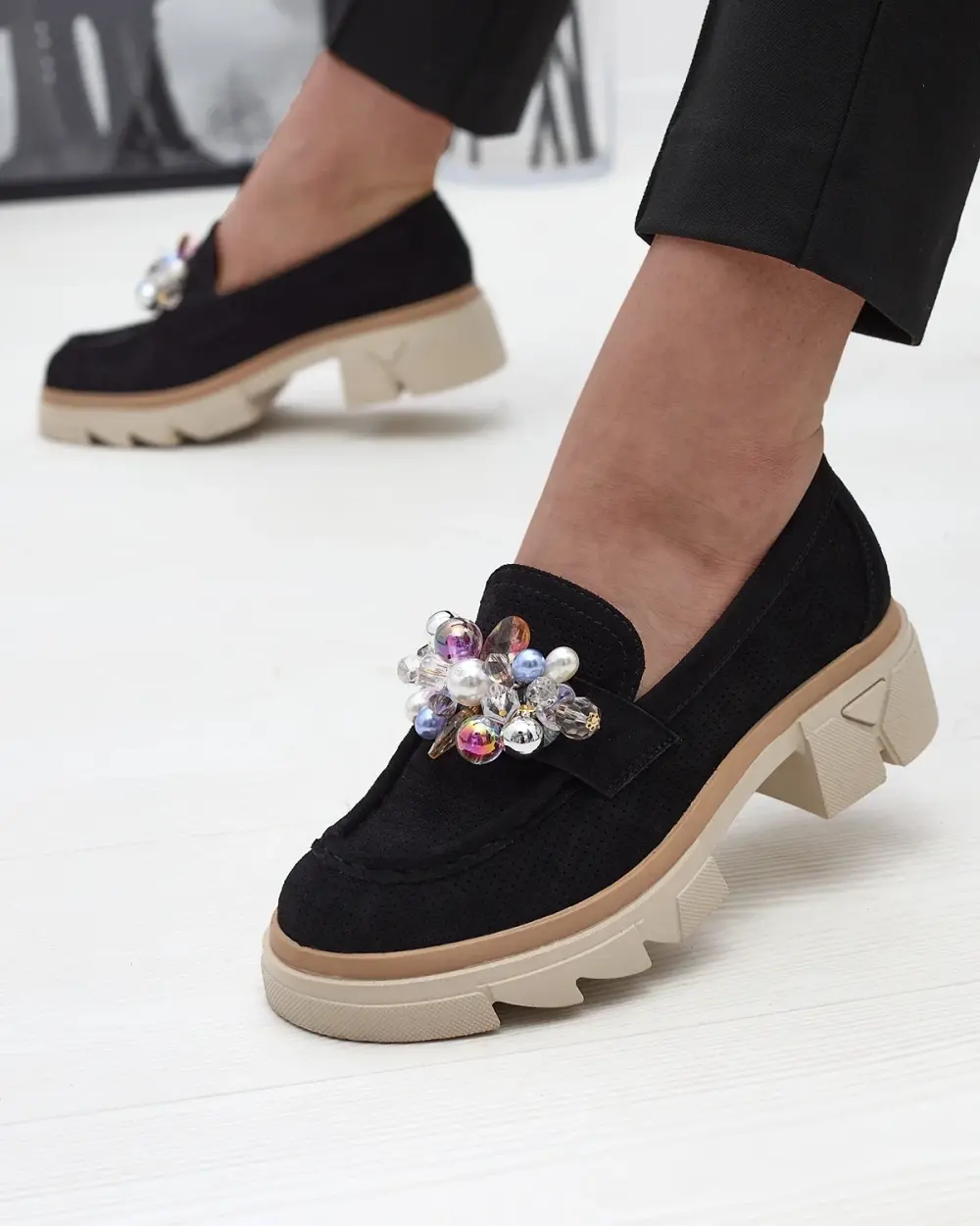 Resti Women's black openwork moccasins Peloga- Footwear