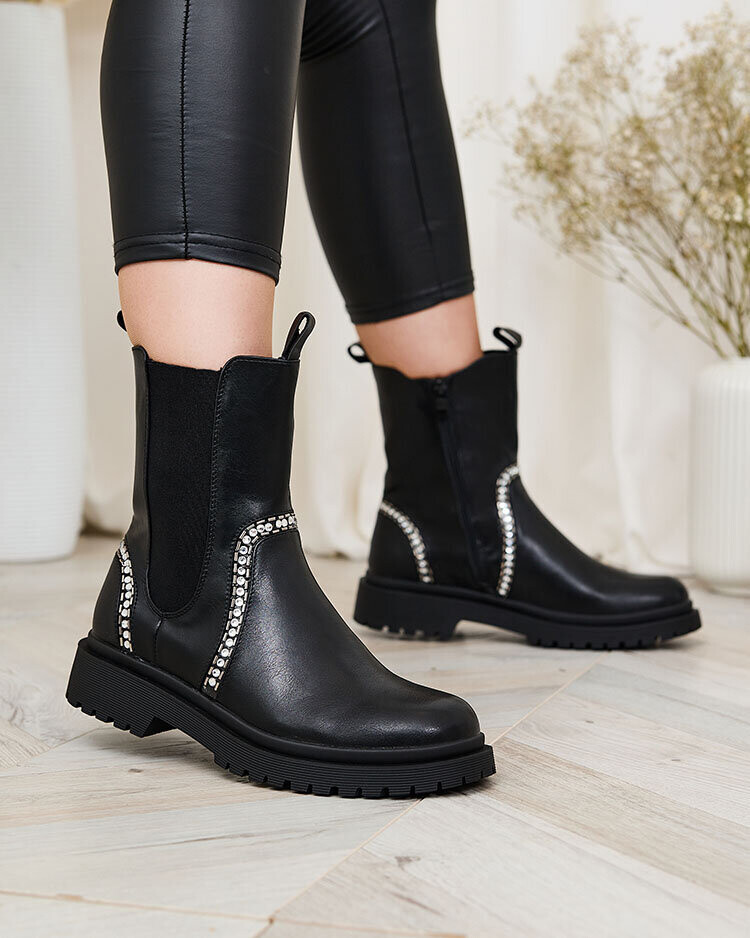 Resti Black women's high boots with crystals Seysiella