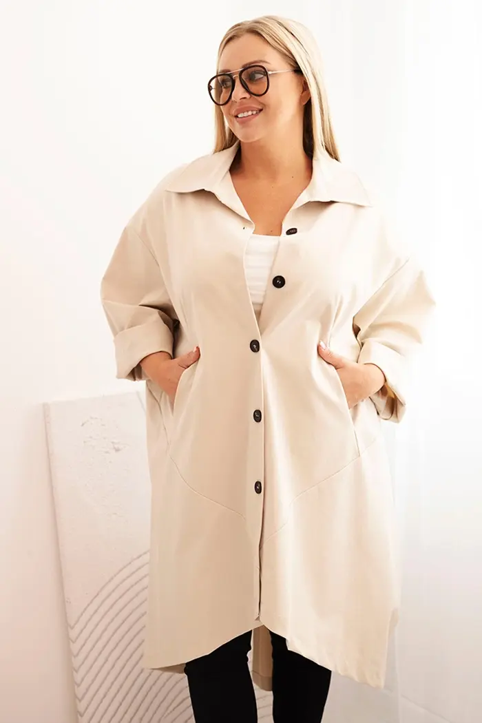 Kesi Włoski Dámska narzutka Plus Size Punto s bavlnou a gombíkmi béžová