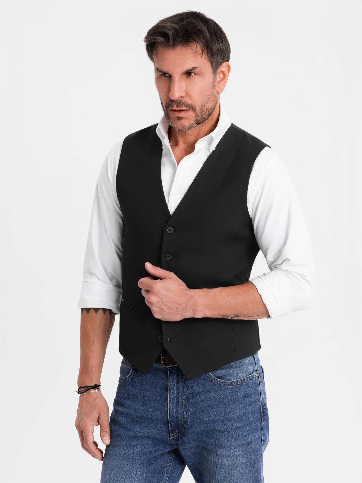 Ombre Elegant men's SLIM FIT herringbone vest - black