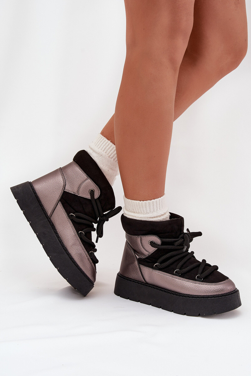 Boto Nízke Dámske Snehule Zateplené Kožušinou S Hrubým Šnurovaním Čierne Xarina