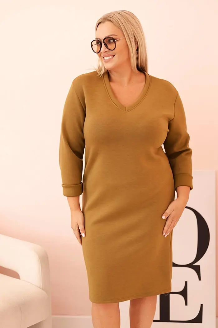 Kesi Włoski Dámska sukňa Plus Size maslová s výstrihom V a rukávom olivová