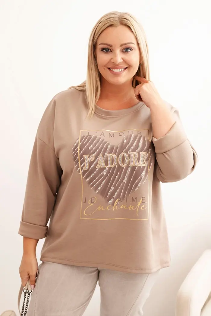 Kesi Włoski Dámska mikina Plus Size s kapucňou a potlačou, grafitová