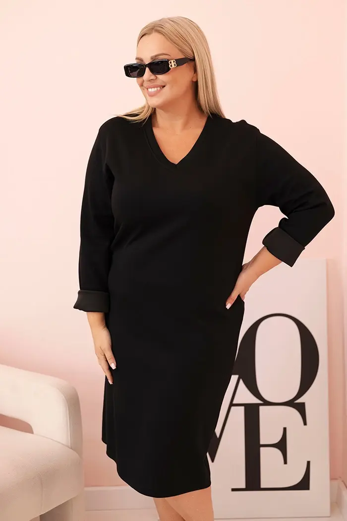 Kesi Włoski Dámska sukňa Plus Size maslová s výstrihom V a rukávom čierna