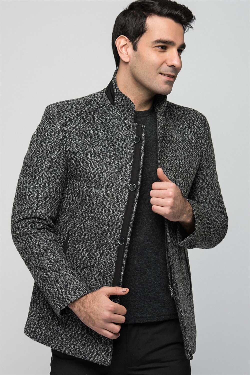 PLT8327 DEWBERRY MEN'S COAT-PATTERNED GREY