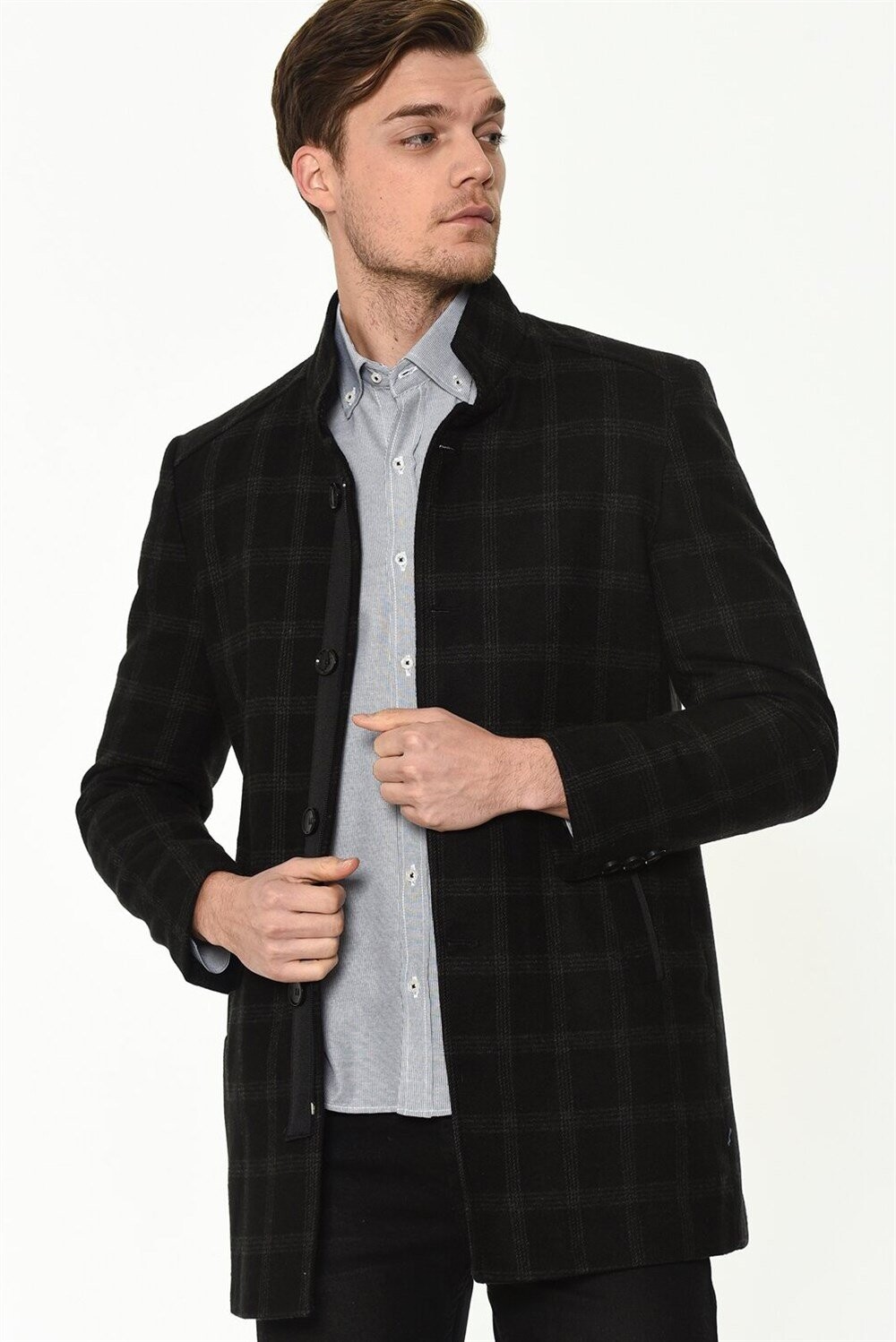 PLT8327 DEWBERRY MEN'S COAT-PATTERNED NAVY BLUE