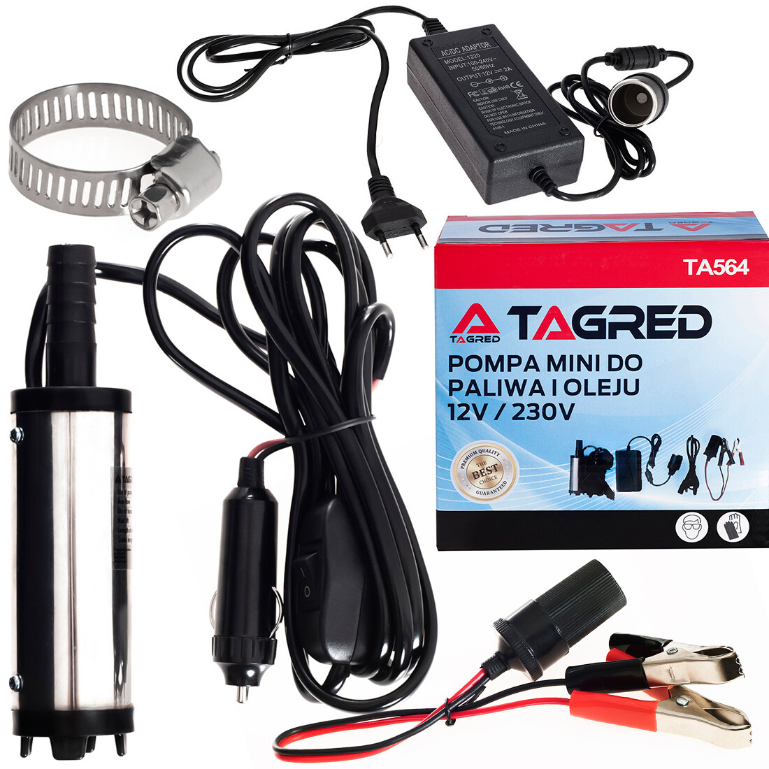 Čerpadlo na vypúšťanie vykurovacieho oleja 12 V/230 V ponorné čerpadlo mini + adaptéry TA564