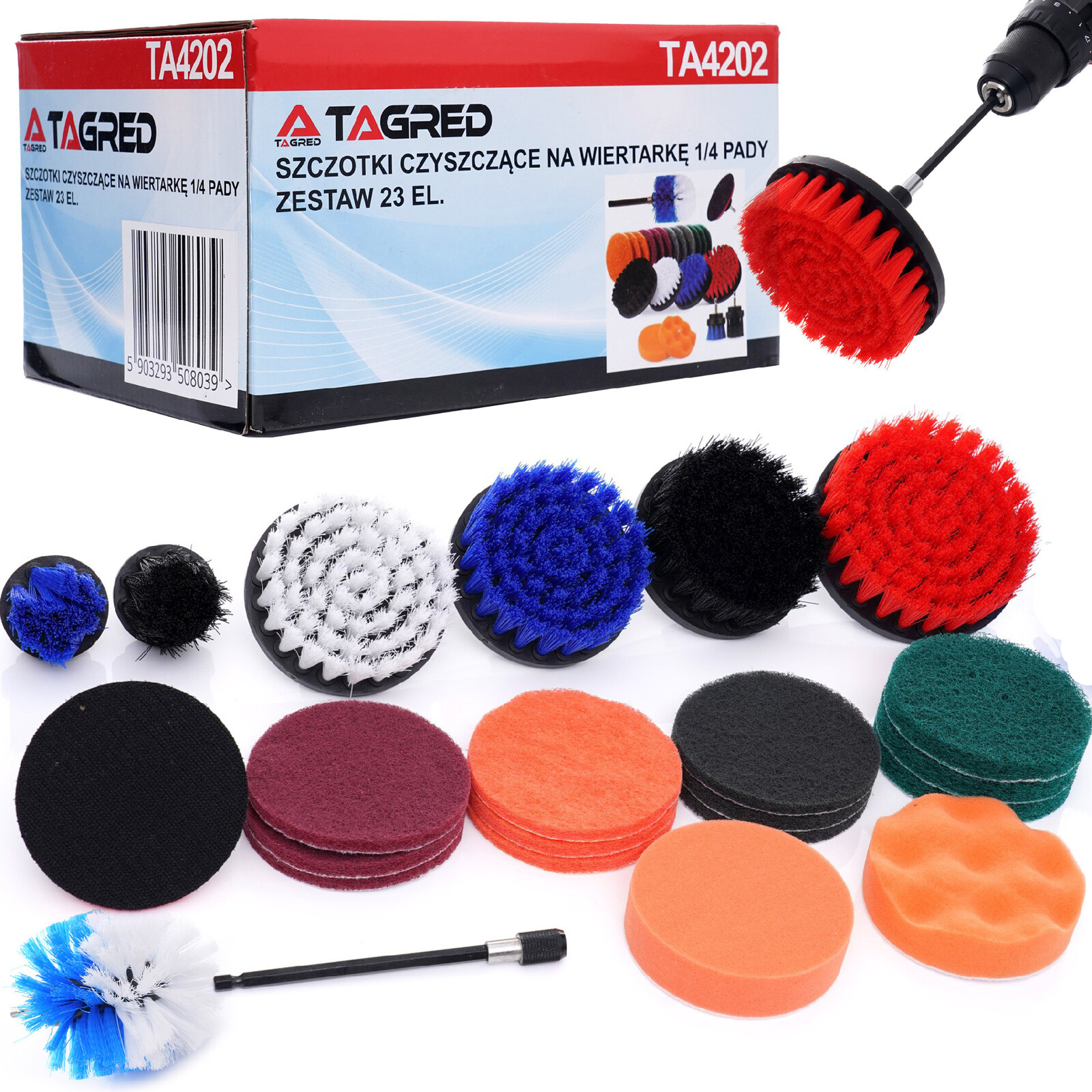 Čistiace kefy na vŕtačku, skrutkovač 1/4, podložky, 23 ks TA4202