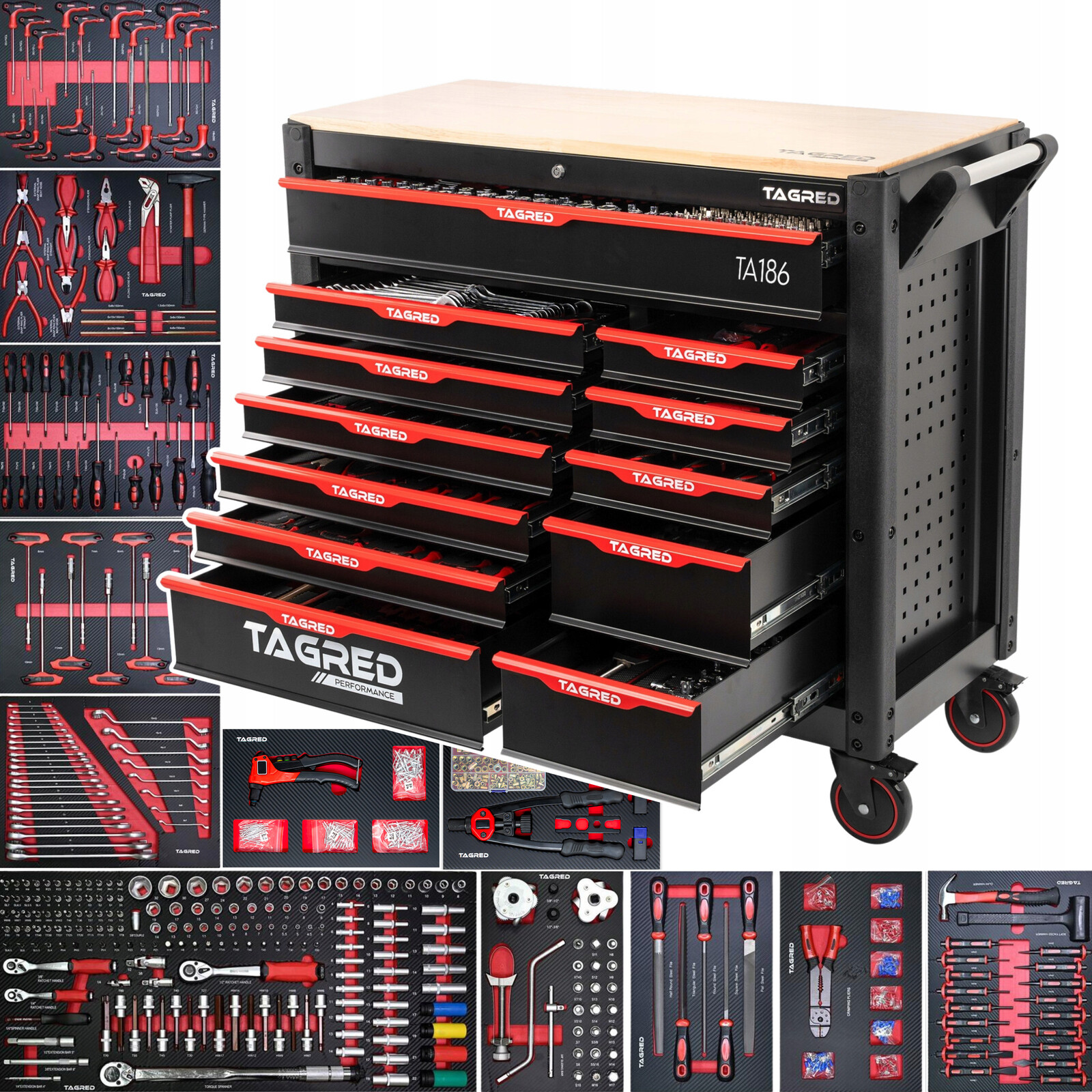 Dielenský vozík PERFORMANCE XXL 12 zásuviek, 691-el. TA186