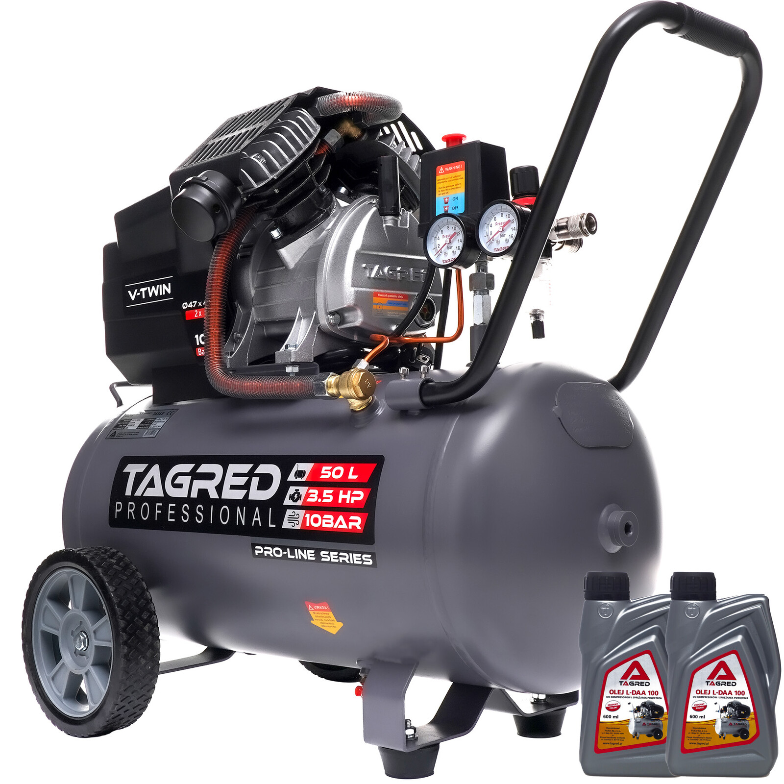 Dvojpiestový kompresor 50 l, olejový kompresor Pro Line 10 BAR V2 TA365 TA365